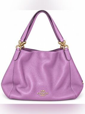Coach Edie Shoulder Bag Purple Pebbled Leather Gold Hardware Large Hobo Purse